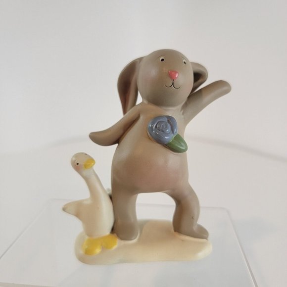 Vintage Bonnie Lynn Bunny Rabbit Standing with Duck Goose Figurine Statue 4" - Picture 1 of 6
